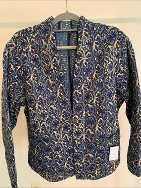 J. Jill Navy and Cream Printed Open Jacket